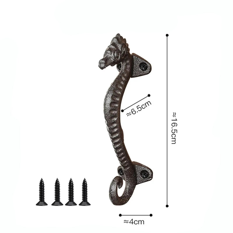 Poignée de porte hippocampe en fer – tirage décoratif marin