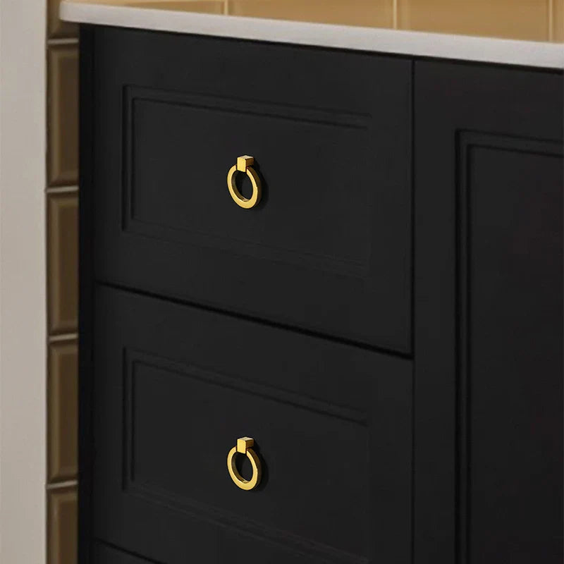 Bouton de Meuble Anneau en Laiton Or Brillant