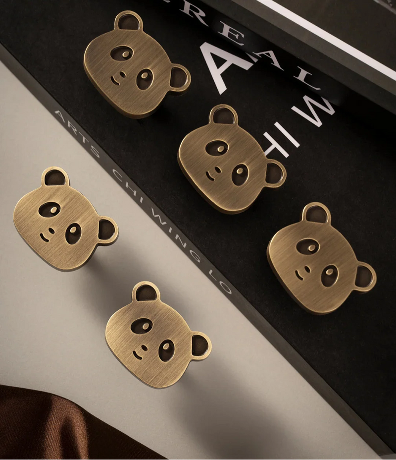 Bouton de Meuble Tête de Panda Laiton Or Brossé