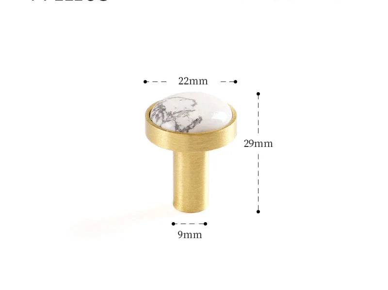 Bouton de Meuble en Laiton Serti de Pierre Naturelle Blanche