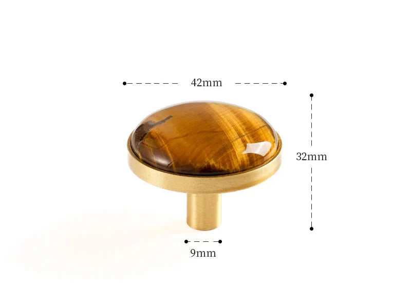 Bouton de Meuble en Laiton et Pierre Naturelle Marron Clair
