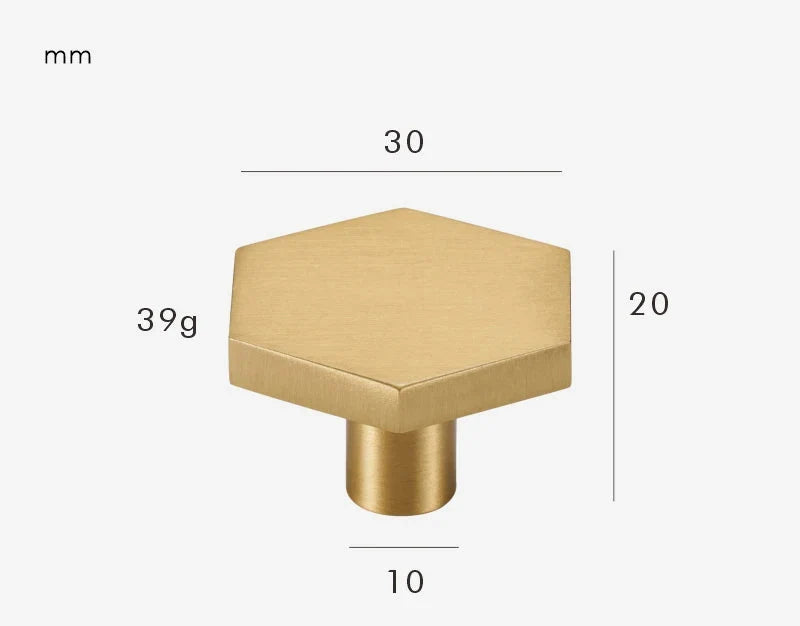 Bouton de Meuble Hexagonal en Laiton Or Brossé