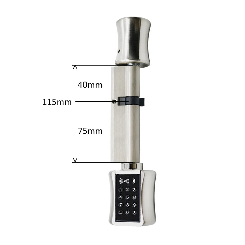 Serrure connectée silver 75/40 mm – format long, porte épaisse