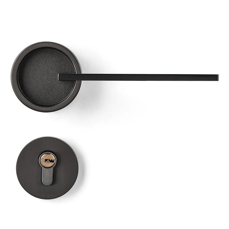 Poignée de porte noire sur rosace avec serrure – porte 35 à 45 mm