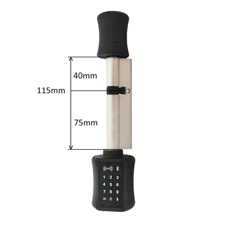 Serrure connectée noire 75/40 mm – format long, porte épaisse