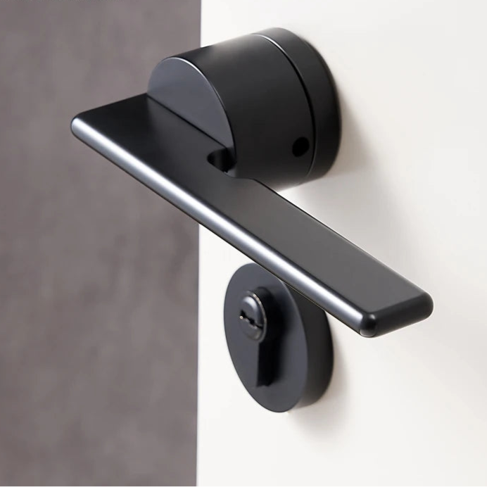 Poignée de porte noire ronde – avec serrure complète