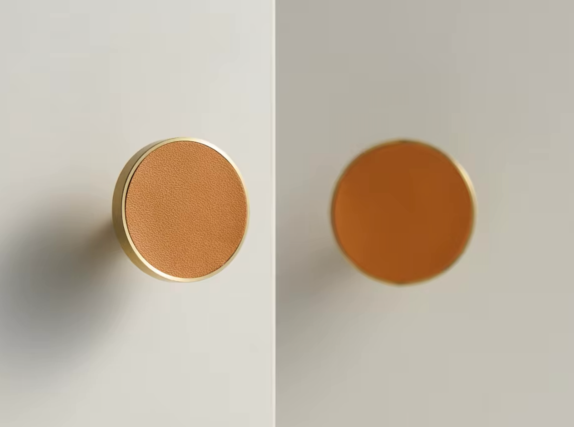 Univers des Poignées Poignée de Meuble Laiton et Cuir Orange Foncé