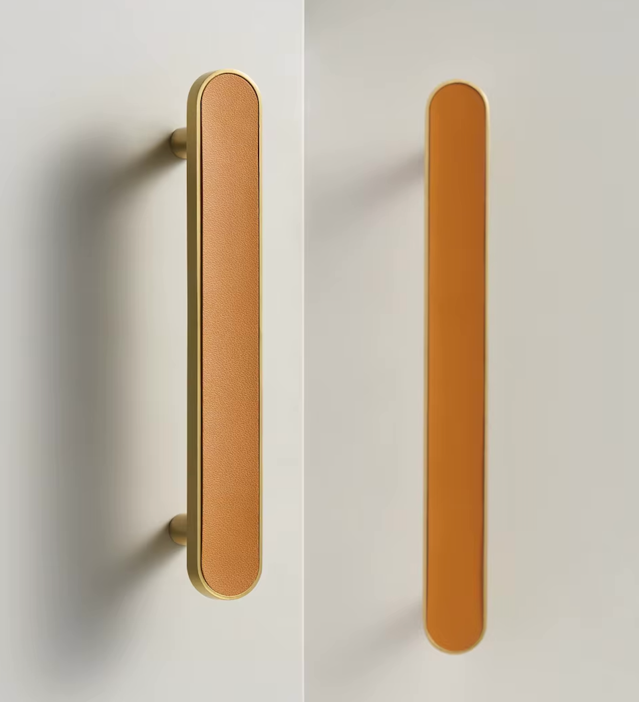 Univers des Poignées Poignée de Meuble Laiton et Cuir Orange Foncé