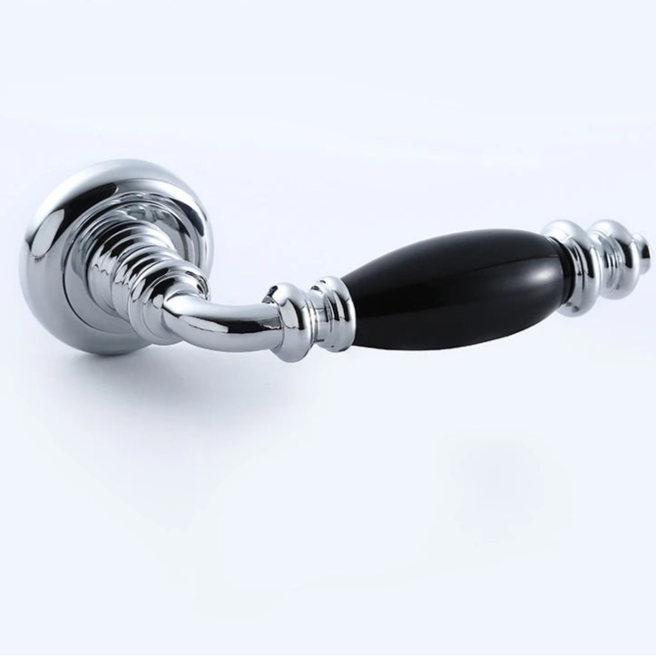 Poignée de porte porcelaine noire – bouton chromé contemporain