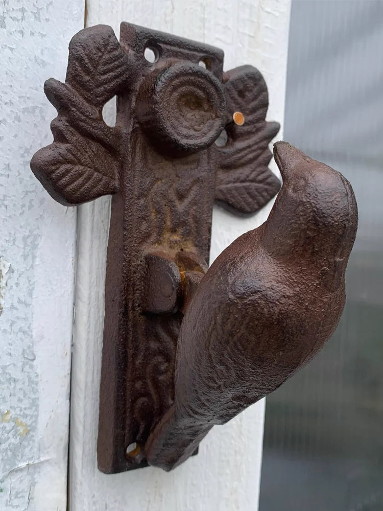 Poignée de porte fonte oiseau et feuillage – tirage champêtre