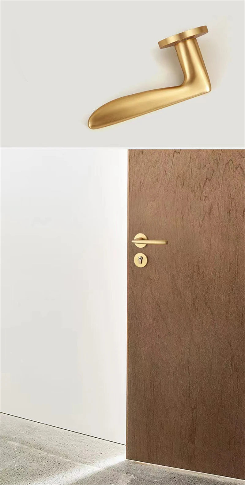 Poignée de porte dorée serrure intégrée – aluminium poli