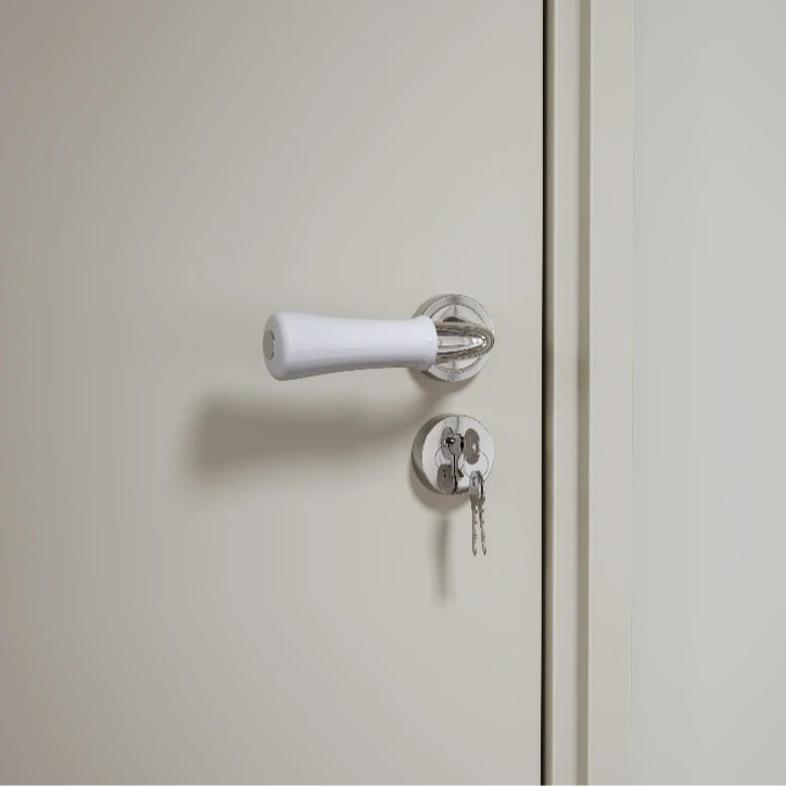 Poignée de porte porcelaine blanche – bouton sur base chromée