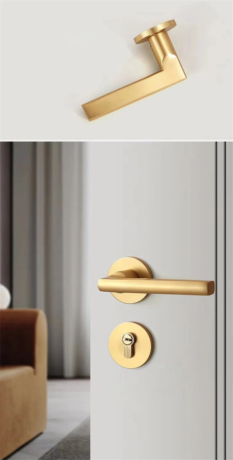 Poignée de porte dorée pour chambre – aluminium avec serrure