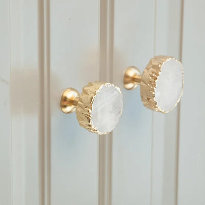 Bouton de Meuble Moderne en Laiton et Cristallin Blanc