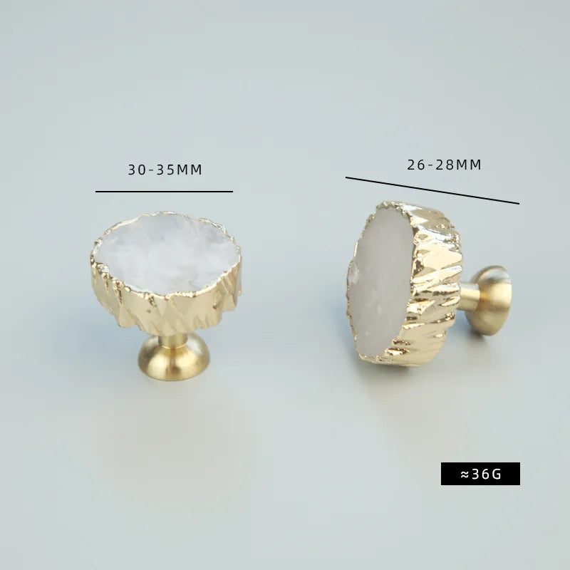 Bouton de Meuble Moderne en Laiton et Cristallin Blanc