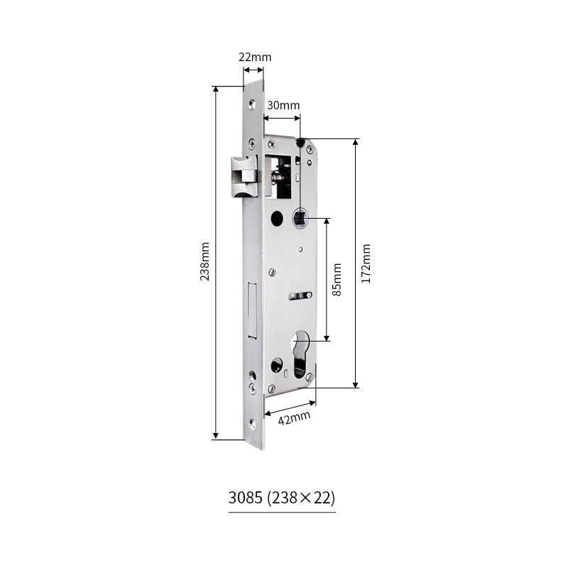 Serrure encastrable axe 30 mm – entraxe 85 mm, profilé étroit