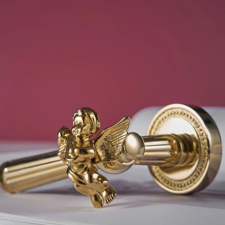 Poignée de porte dorée ange sculpté – style baroque, serrure