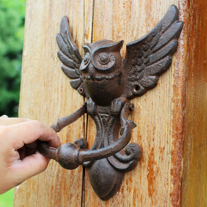 Poignée de porte hibou en fer – tirage décoratif nature