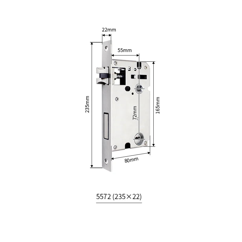 Serrure encastrable axe 55 mm – entraxe 72 mm, profil étroit