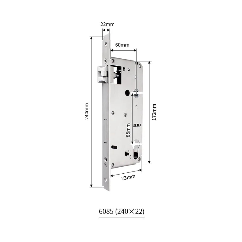 Serrure encastrable axe 60 mm – entraxe 85 mm, montant large