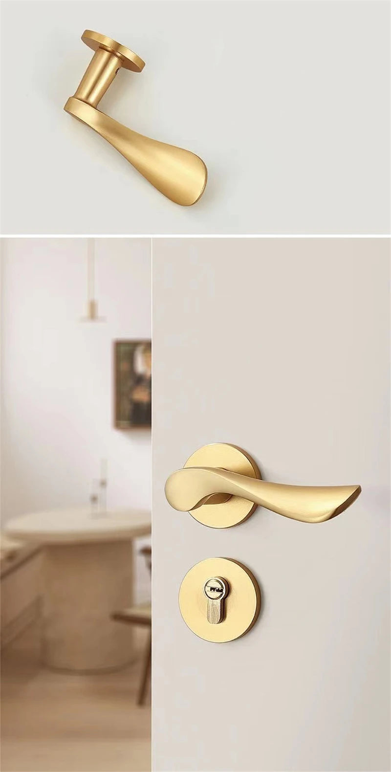 Poignée de porte intérieure dorée – aluminium poli avec serrure