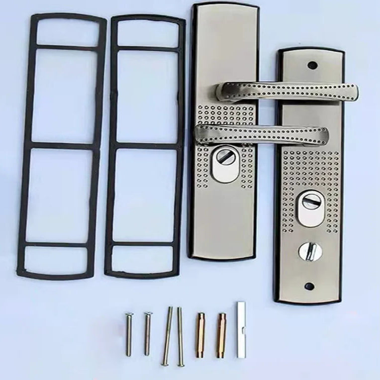 Poignée de porte sur plaque aluminium brossé – porte 35 à 45 mm