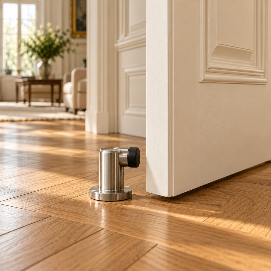 Butée de porte au sol en inox sur parquet