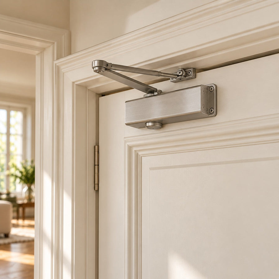 Ferme-porte hydraulique en haut d'une porte