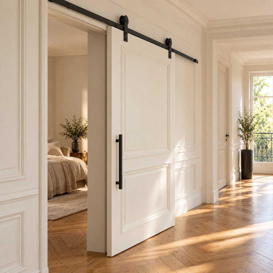 Porte coulissante avec poignée de tirage noire