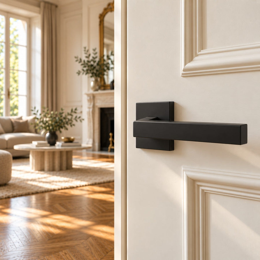 Poignée de porte design à béquille carrée noir mat