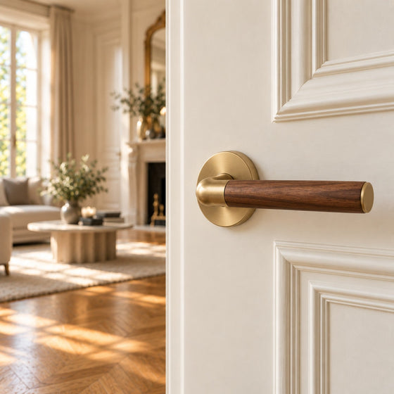 Poignée de porte en bois de noyer et laiton