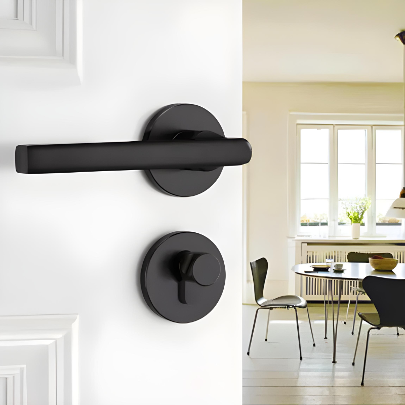 Poignée de Porte Intérieure Noir Mat avec Clé, Béquille de 145 mm, vue 2