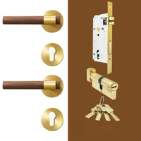 Poignée de Porte Intérieure Bois et Laiton Satiné, avec ou sans Serrure, vue 8