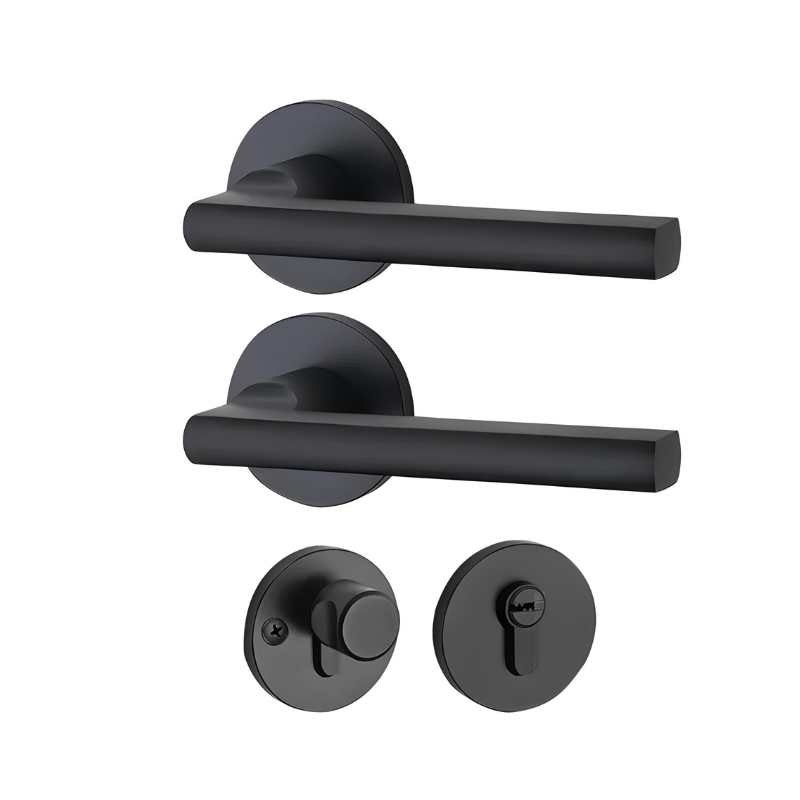 Poignée de Porte Intérieure Noir Mat avec Clé, Béquille de 145 mm
