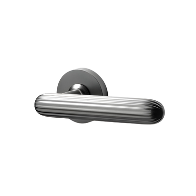 Poignée de Porte Intérieure Cannelée sur Rosace, Béquille Ovale en Zinc