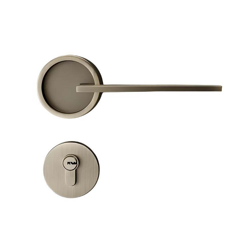 Poignée de Porte Intérieure Design Bronze, Béquille Lame Fine sur Rosace Ronde