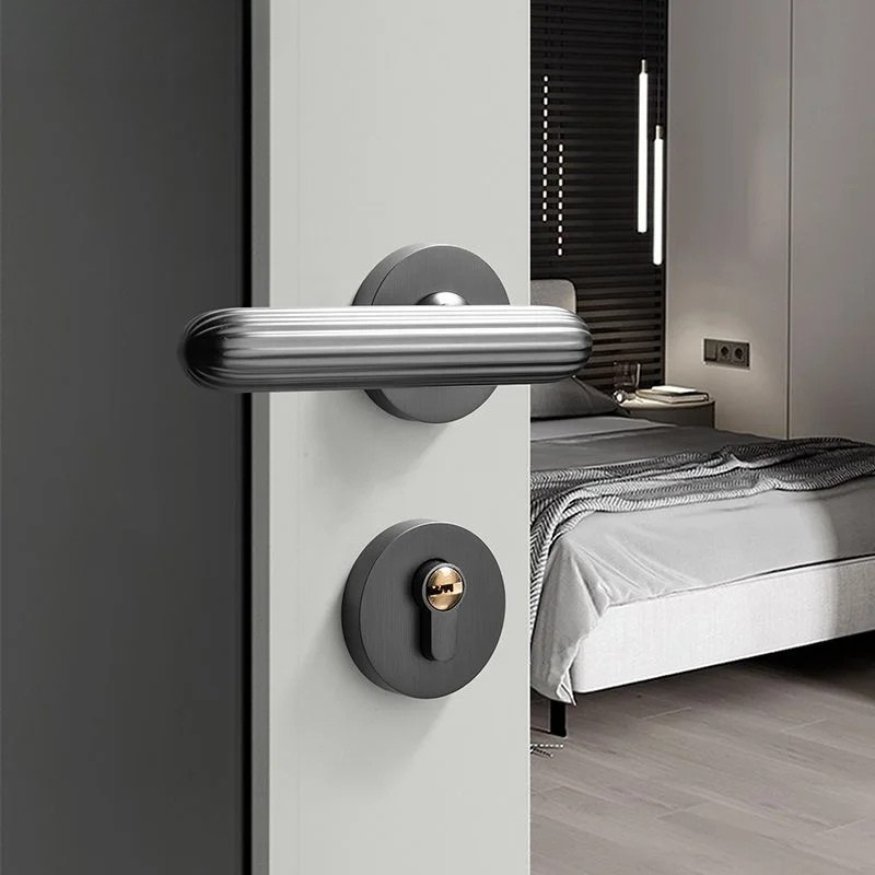 Poignée de Porte Intérieure Cannelée sur Rosace, Béquille Ovale en Zinc, vue 8