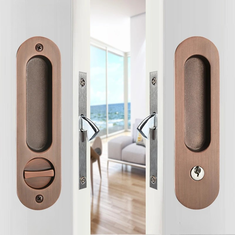 Poignée Cuvette Ovale à Clé pour Porte Coulissante, Serrure à Crochet, vue 2