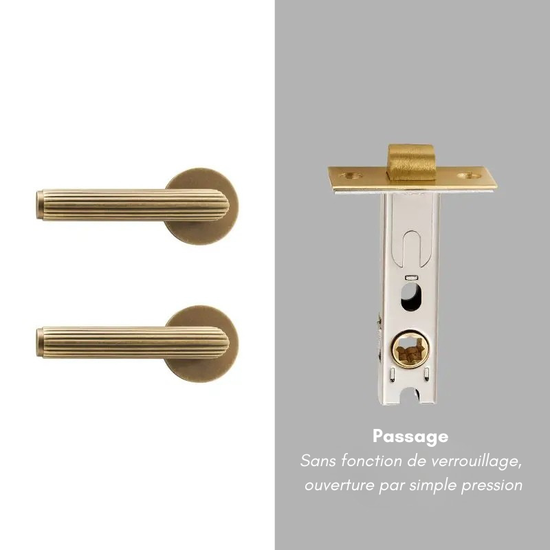 Poignée de Porte Intérieure Striée en Laiton, avec ou sans Serrure, vue 12