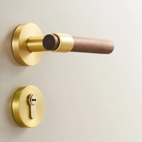 Poignée de Porte Intérieure Bois et Laiton Satiné, avec ou sans Serrure, vue 2
