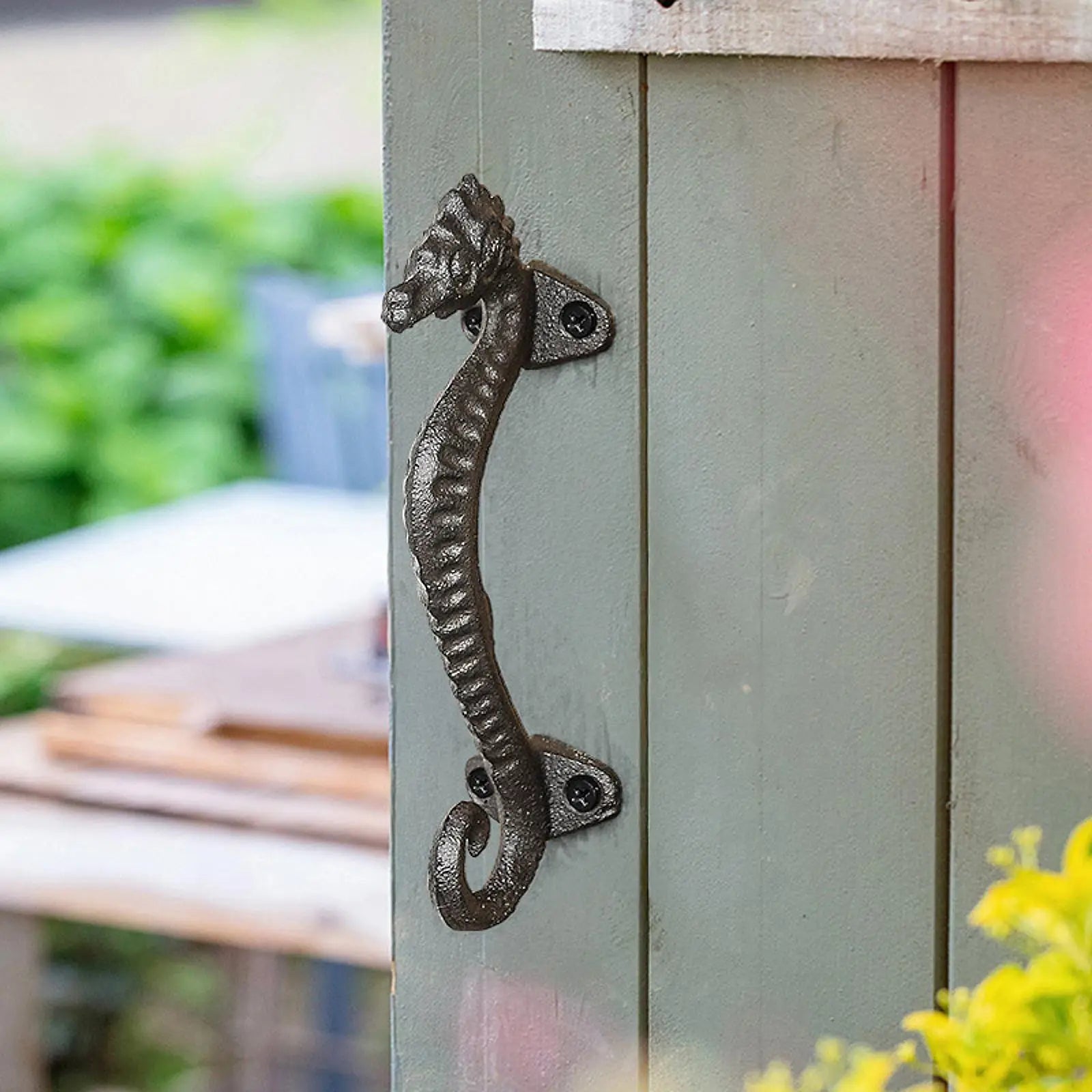 POIGNÉE DE PORTE EXTÉRIEURE HIPPOCAMPE DÉCORATIVE EN FER VINTAGE