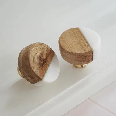 Bouton de Meuble Rond en Bois et Marbre, 40mm