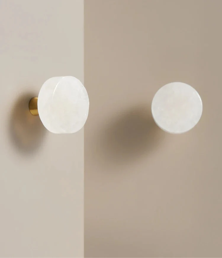 Bouton de Meuble en Laiton Effet Marbre Blanc Perle