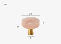 Bouton de Meuble Rose Effet Marbre, Pied Conique en Laiton, 30 mm