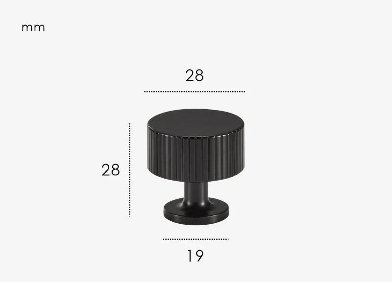 Bouton de Meuble Cylindrique Strié Noir en Laiton, 28 ou 35 mm