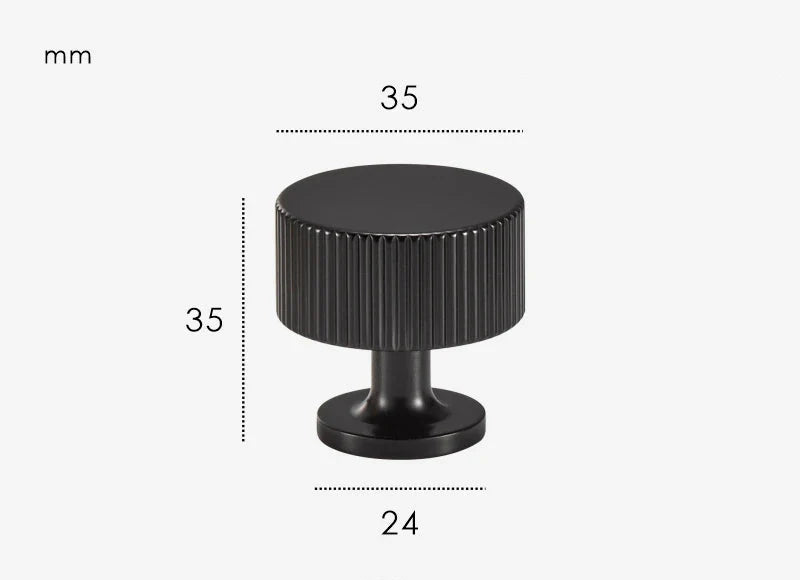 Bouton de Meuble Cylindrique Strié Noir en Laiton, 28 ou 35 mm, vue 3