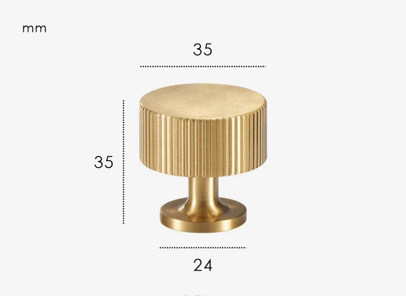 Bouton de Meuble Cylindrique Strié en Laiton Or Brossé, 28 ou 35 mm, vue 3