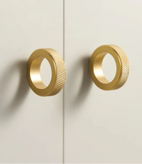 Bouton de Meuble Anneau Moleté en Laiton Doré, Diamètre 35 mm