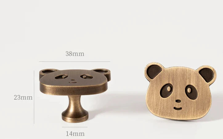 Bouton de Meuble Tête de Panda Laiton Or Brossé