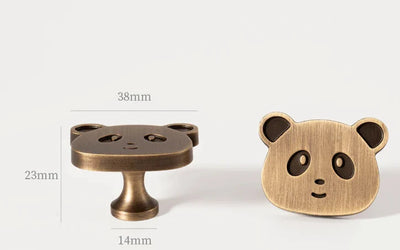Bouton de Meuble Tête de Panda Laiton Or Brossé